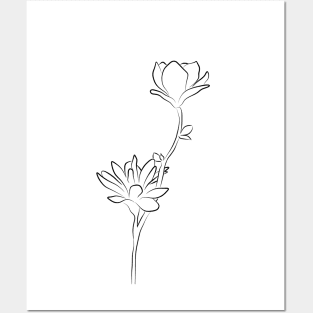 Flower Line Drawing - Modern Magnolia Posters and Art